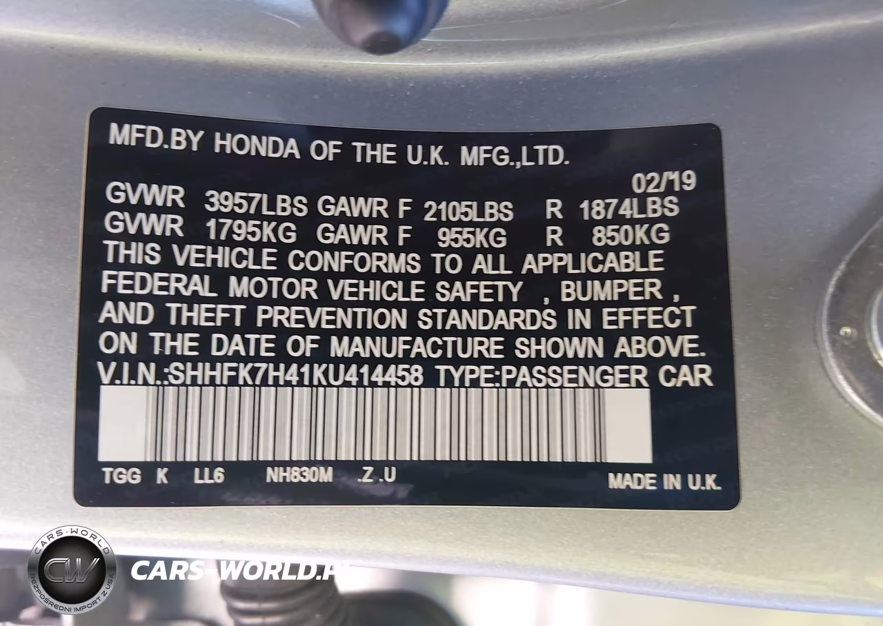 2019 Honda Civic Sport VIN:SHHFK7H41KU414458 - 9