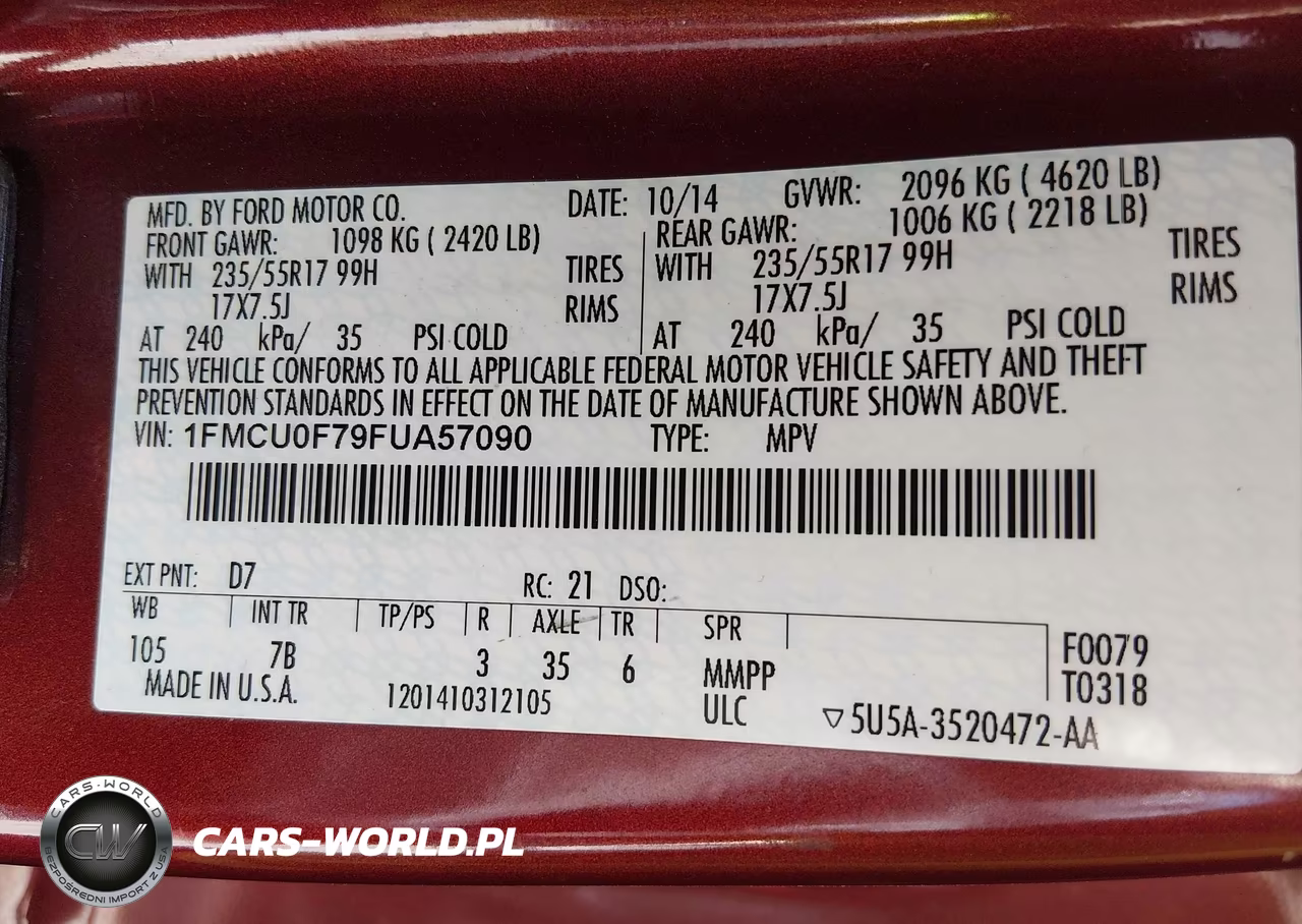 2015 Ford Escape S VIN:1FMCU0F79FUA57090 - 9