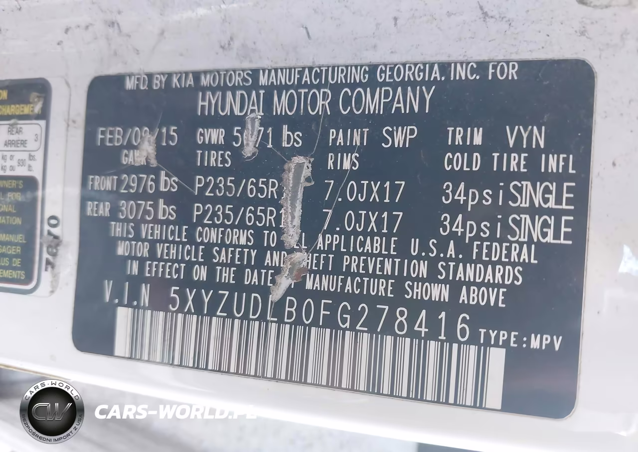 2015 Hyundai Santa Fe Sport 2.4L VIN:5XYZUDLB0FG278416 - 9