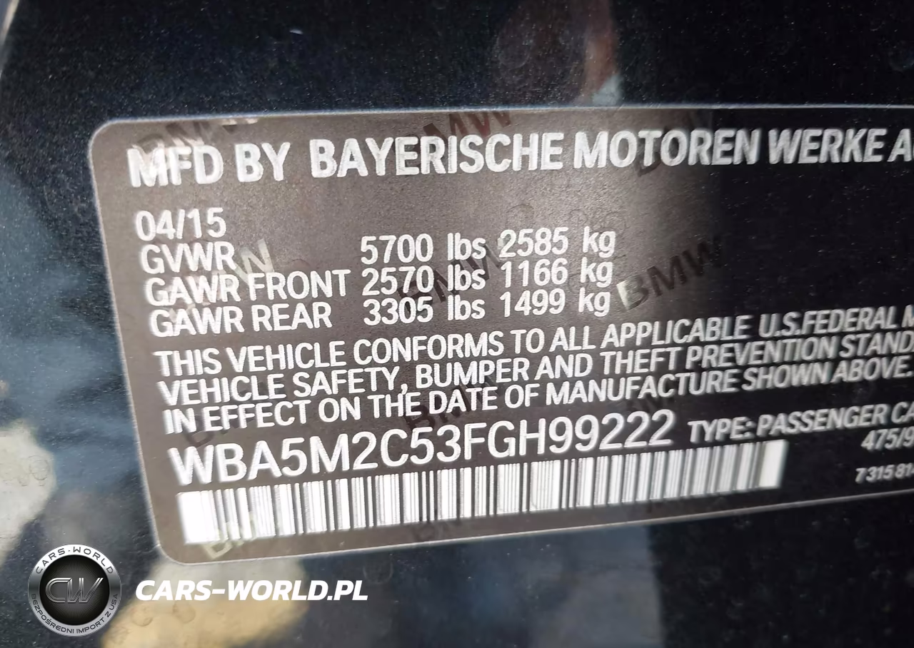 2015 BMW 535I Gran Turismo VIN:WBA5M2C53FGH99222 - 9