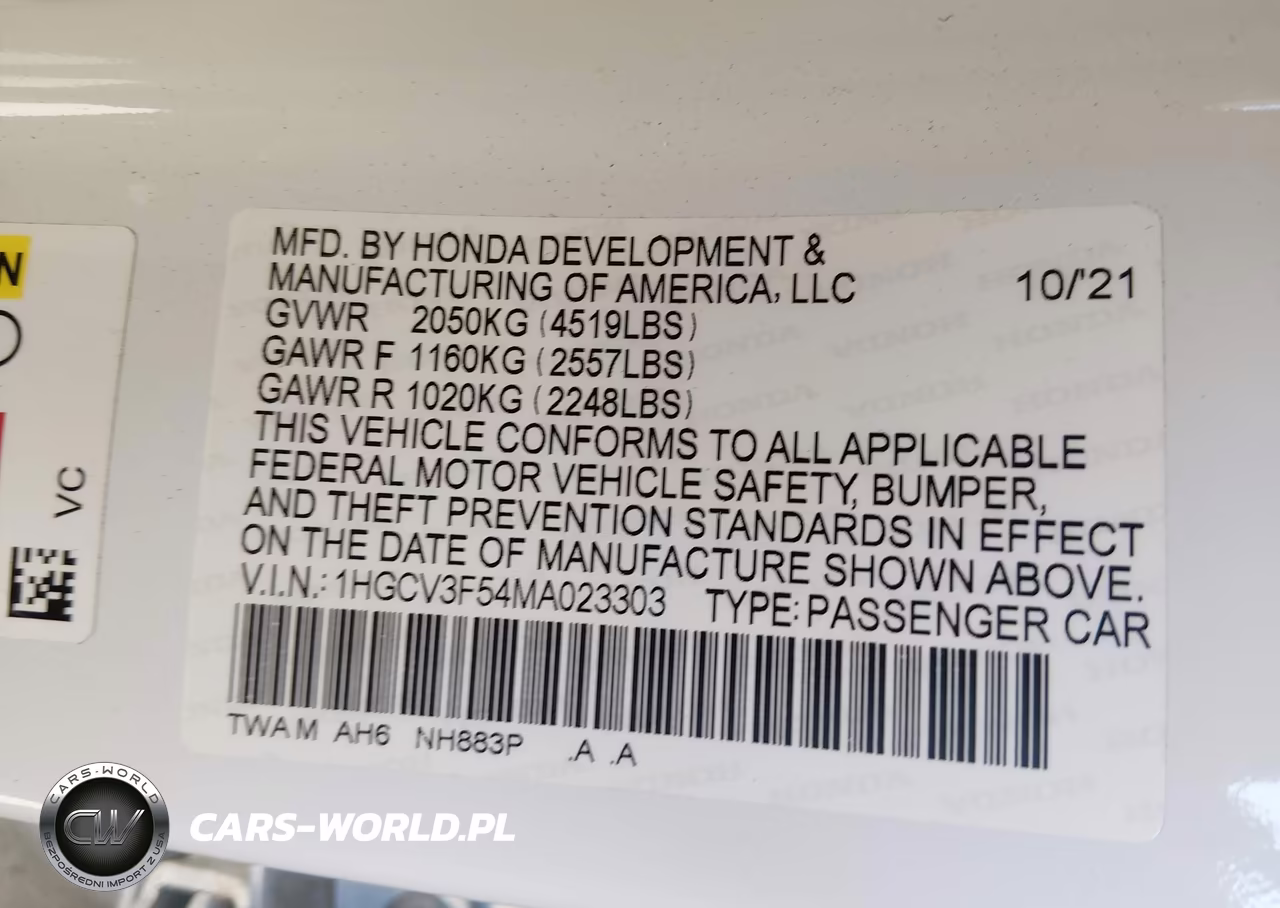2021 Honda Accord Hybrid Ex-L VIN:1HGCV3F54MA023303 - 9