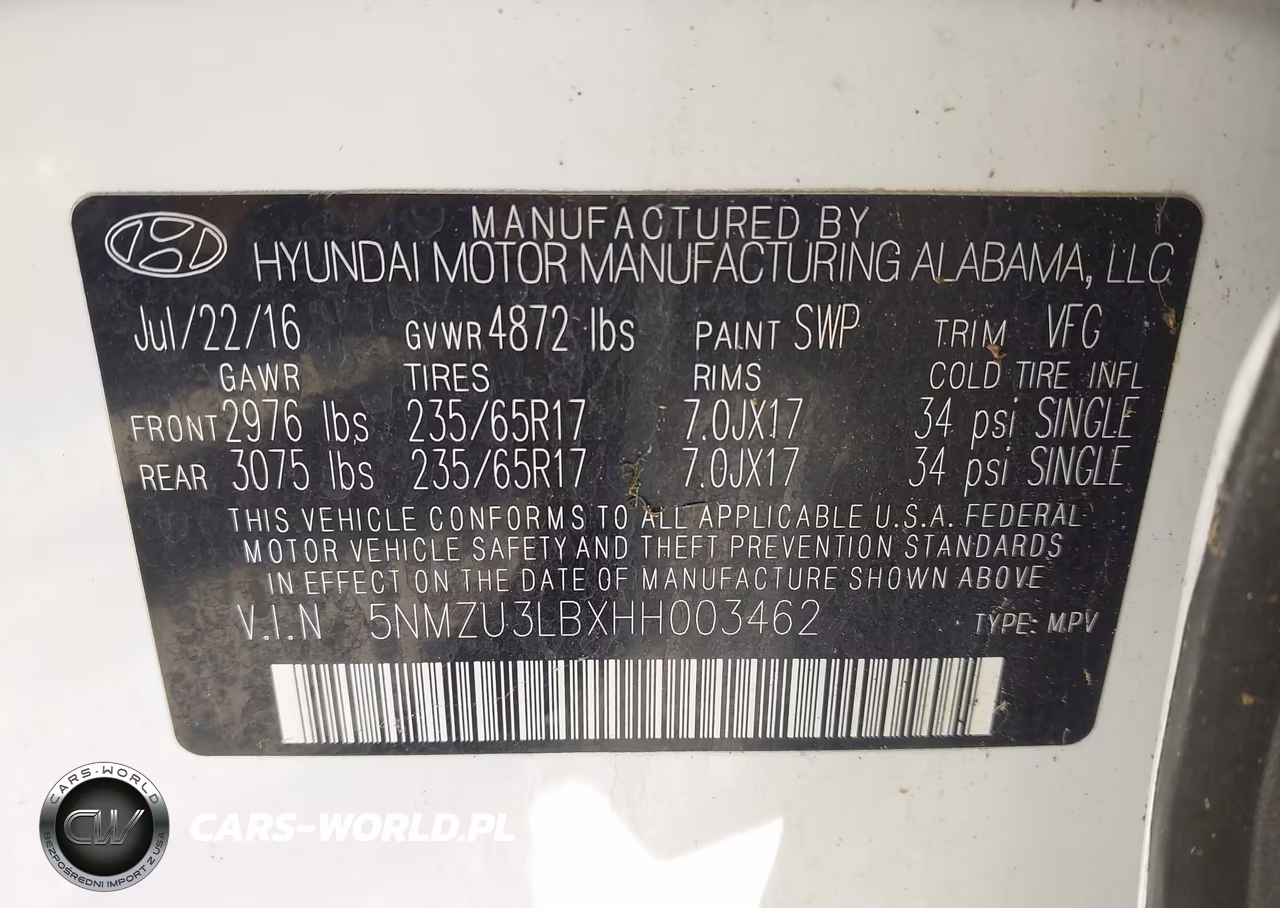2017 Hyundai Santa Fe Sport 2.4L VIN:5NMZU3LBXHH003462 - 9