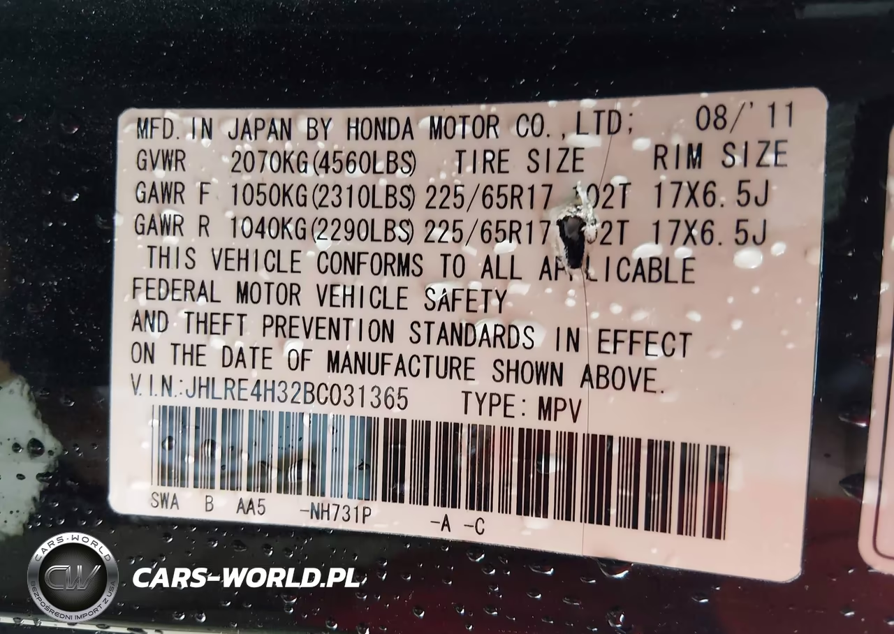 2011 Honda Cr-V Lx VIN:JHLRE4H32BC031365 - 9