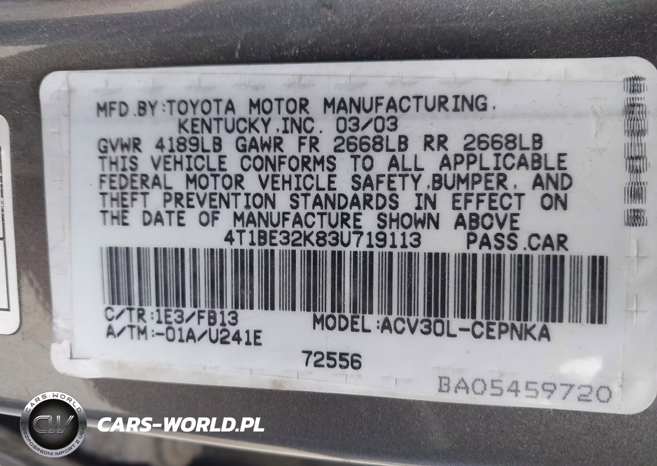 2003 Toyota Camry Le VIN:4T1BE32K83U719113 - 9