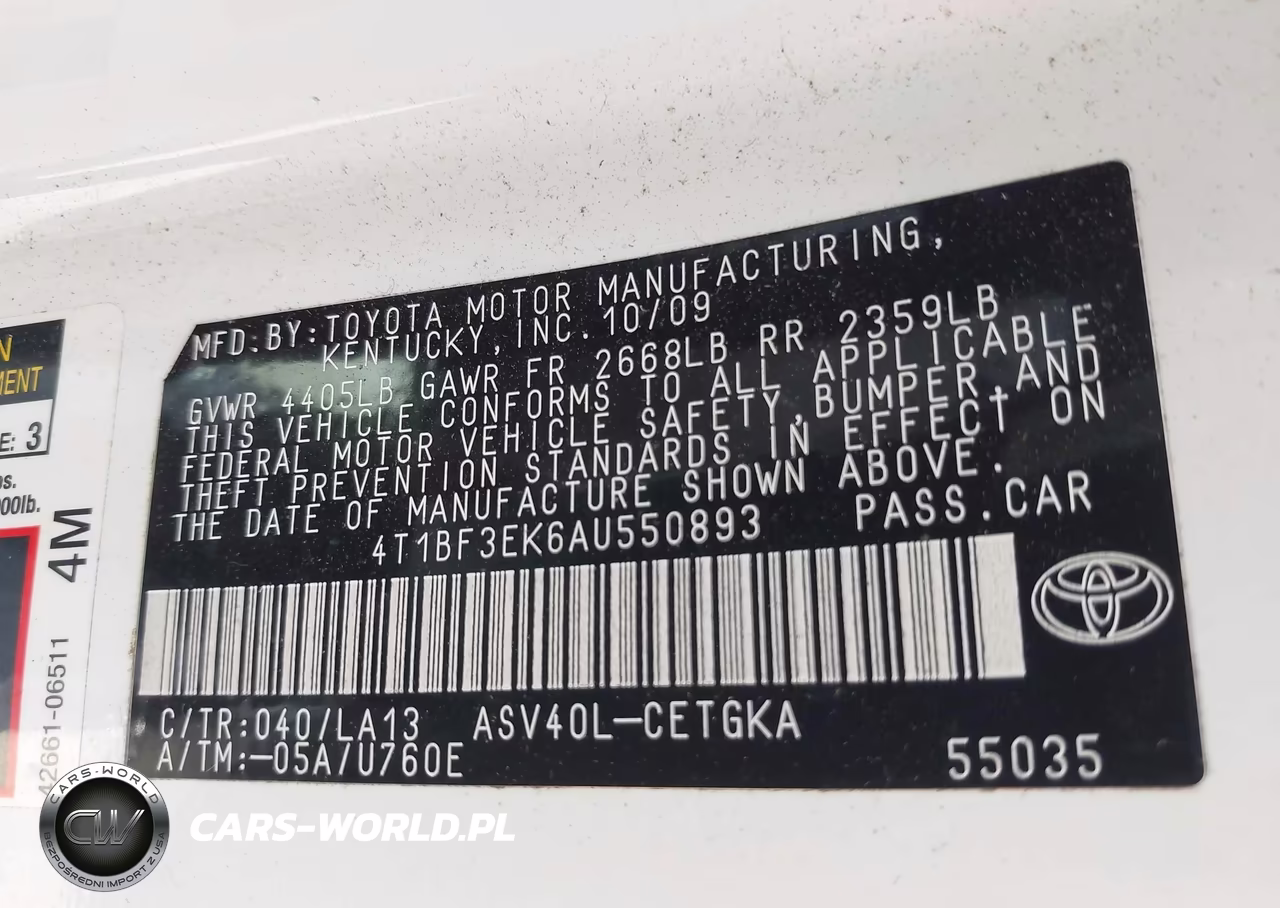 2010 Toyota Camry Xle VIN:4T1BF3EK6AU550893 - 9