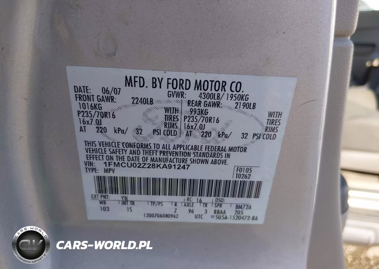 2008 Ford Escape Xls-Xls Manual VIN:1FMCU02Z28KA91247 - 9