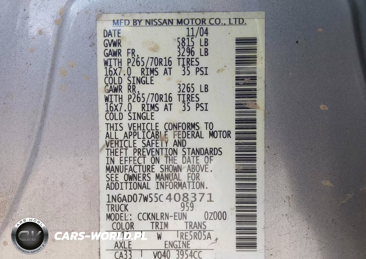 2005 Nissan Frontier Se VIN:1N6AD07W55C408371 - 9