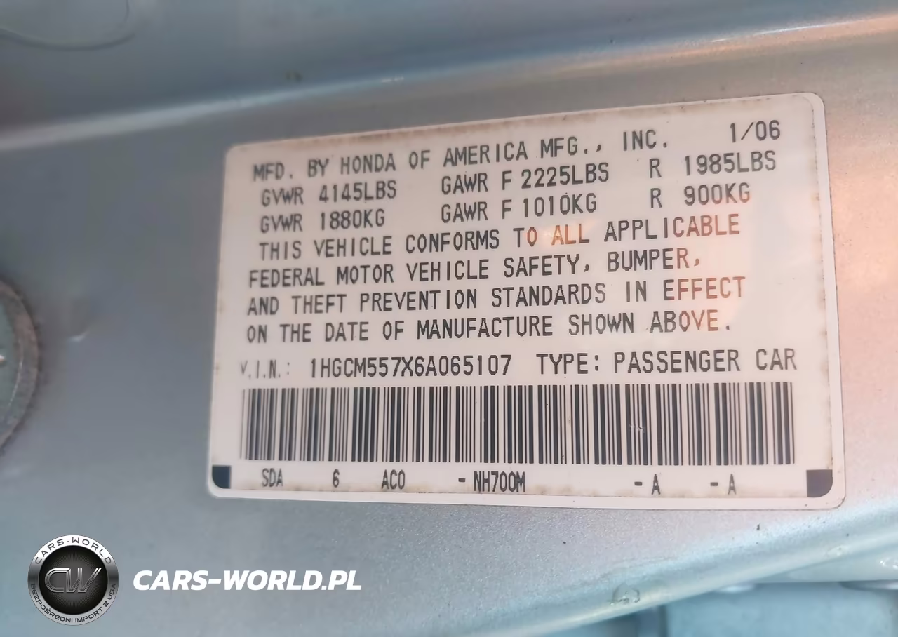 2006 Honda Accord 2.4 Ex VIN:1HGCM557X6A065107 - 9