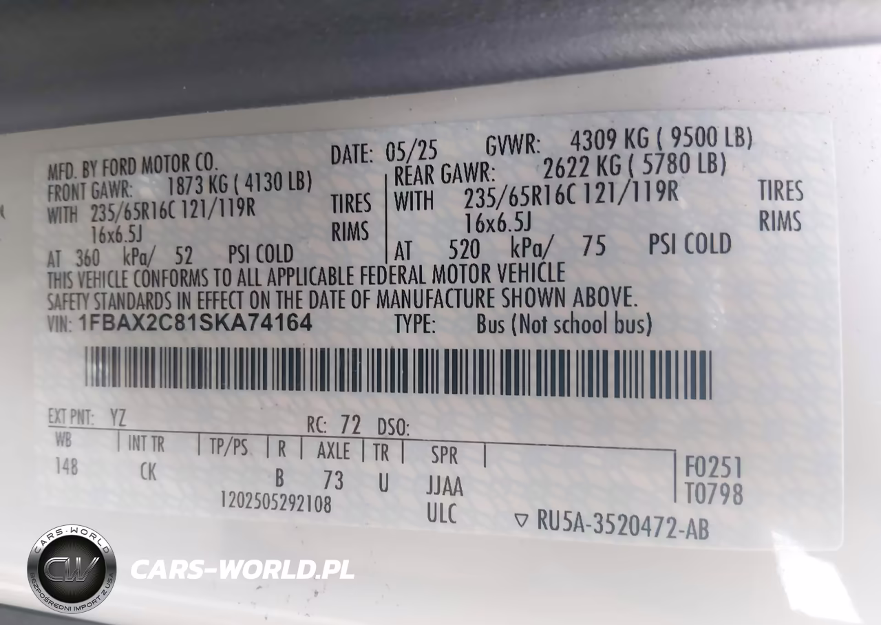 2025 Ford Transit-350 Passenger Van Xlt VIN:1FBAX2C81SKA74164 - 9