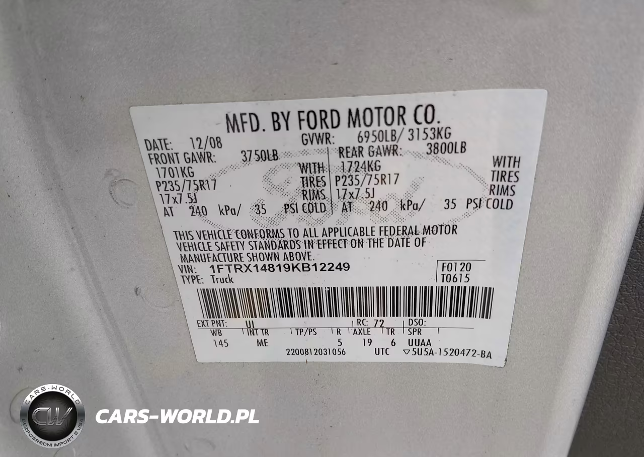 2009 Ford F-150 Xlt VIN:1FTRX14819KB12249 - 9