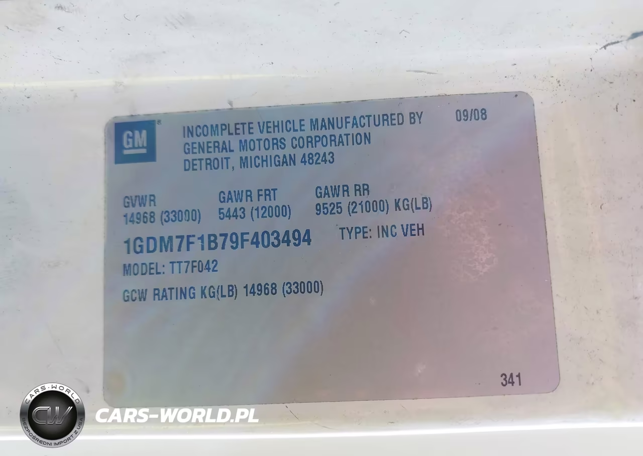 2009 GMC T-Series F7B042 VIN:1GDM7F1B79F403494 - 8