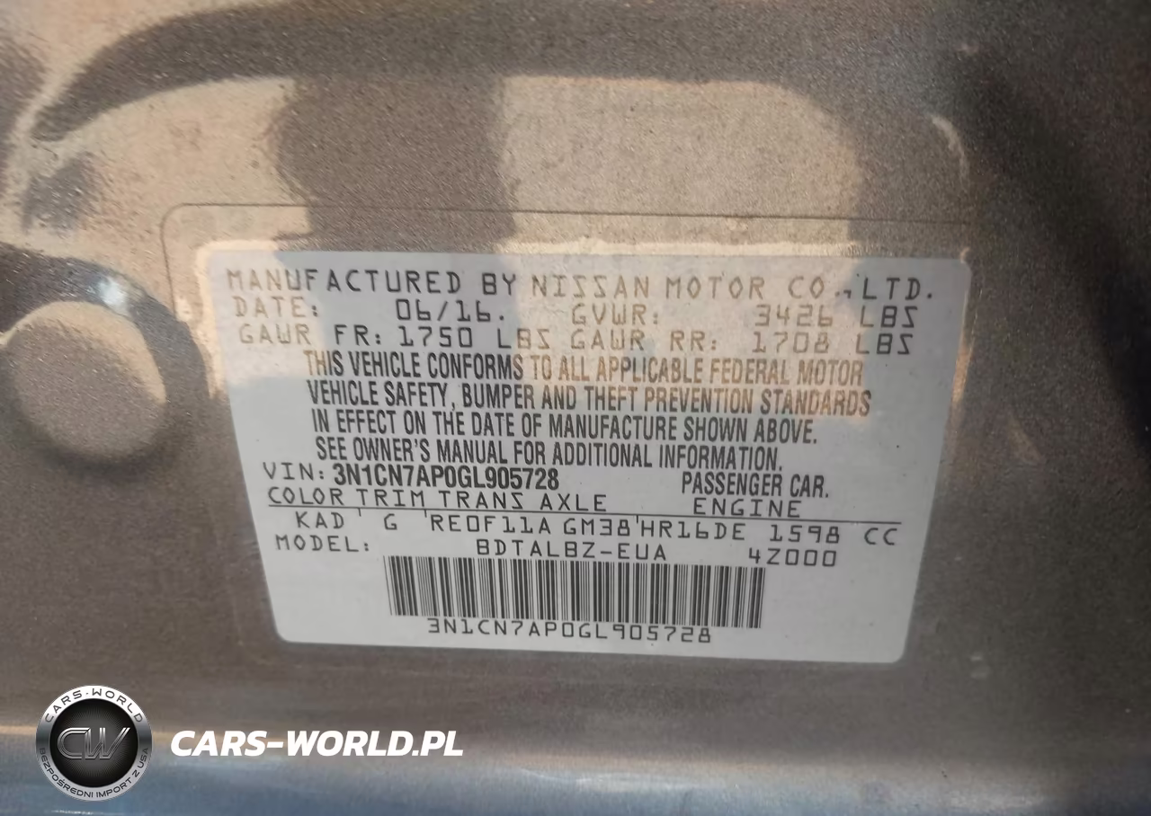 2016 Nissan Versa 1.6 S-1.6 S+-1.6 Sl-1.6 Sv VIN:3N1CN7AP0GL905728 - 9