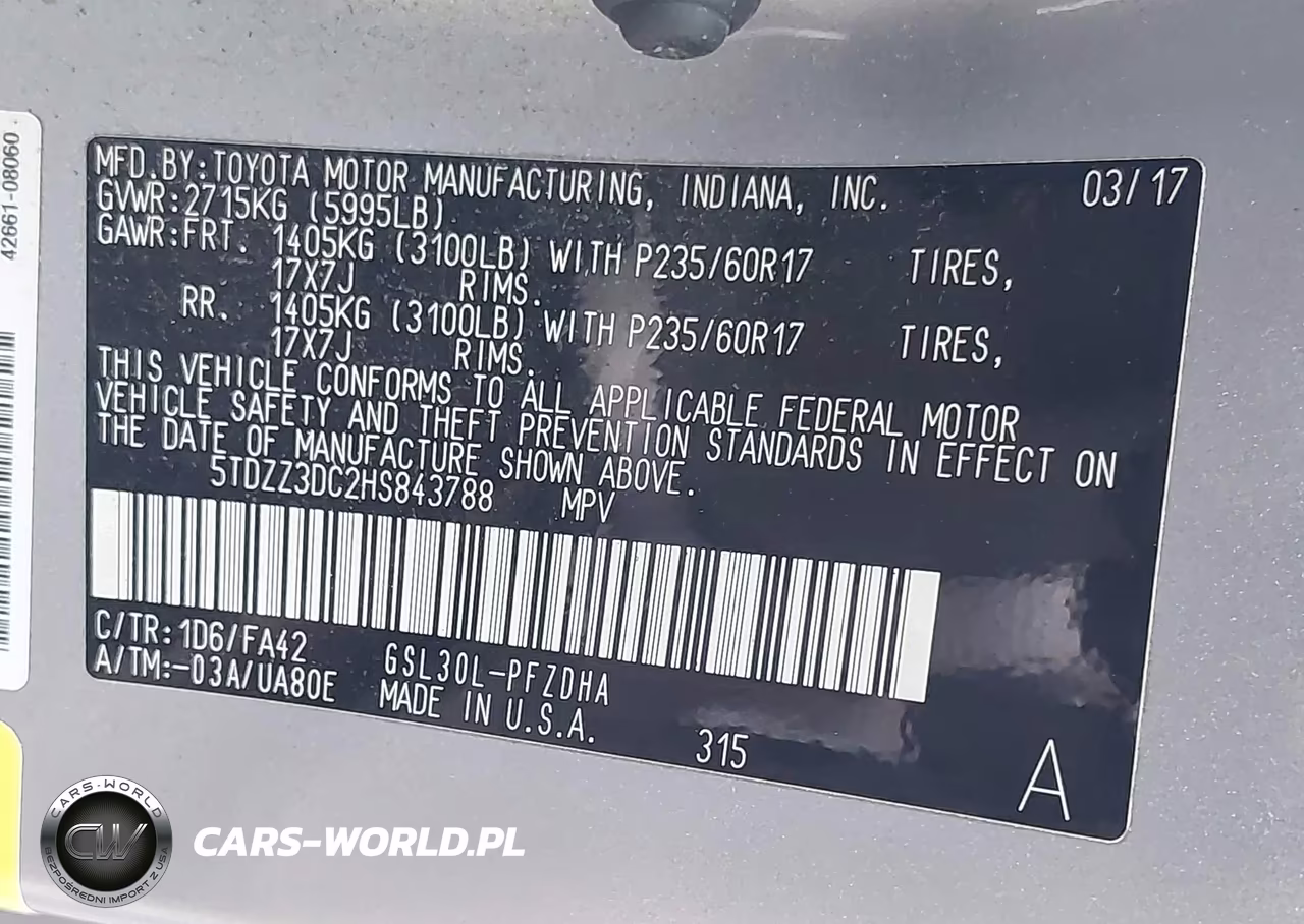 2017 Toyota Sienna L 7 Passenger VIN:5TDZZ3DC2HS843788 - 9