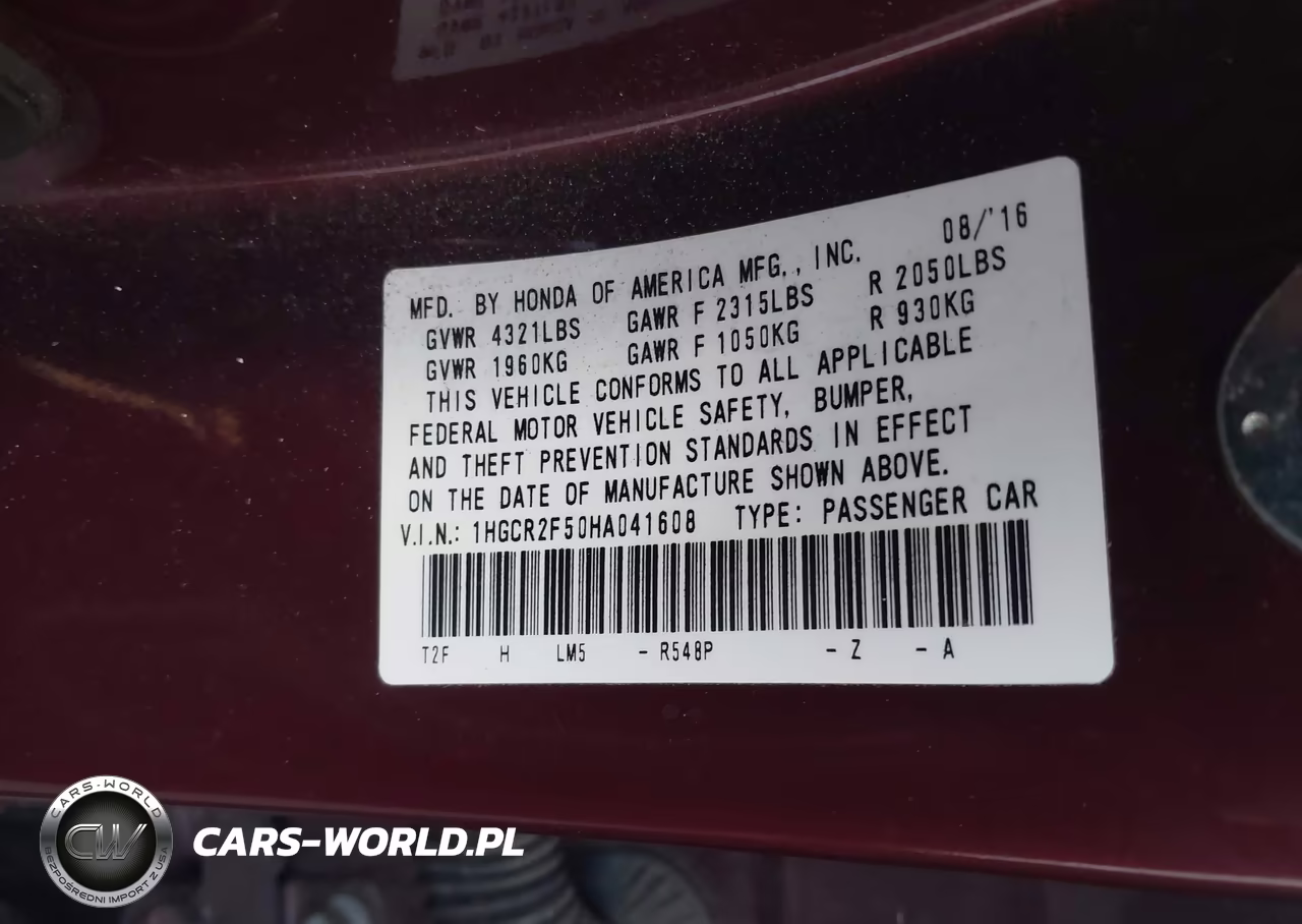 2017 Honda Accord Sport VIN:1HGCR2F50HA041608 - 9