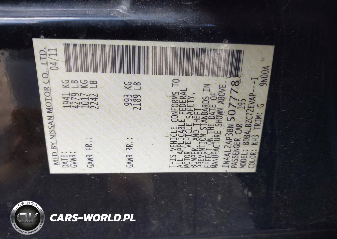 2011 Nissan Altima 2.5 S VIN:1N4AL2AP3BN507778 - 9