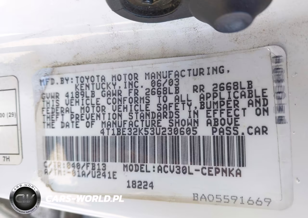 2003 Toyota Camry VIN:4T1BE32K53U230605 - 9
