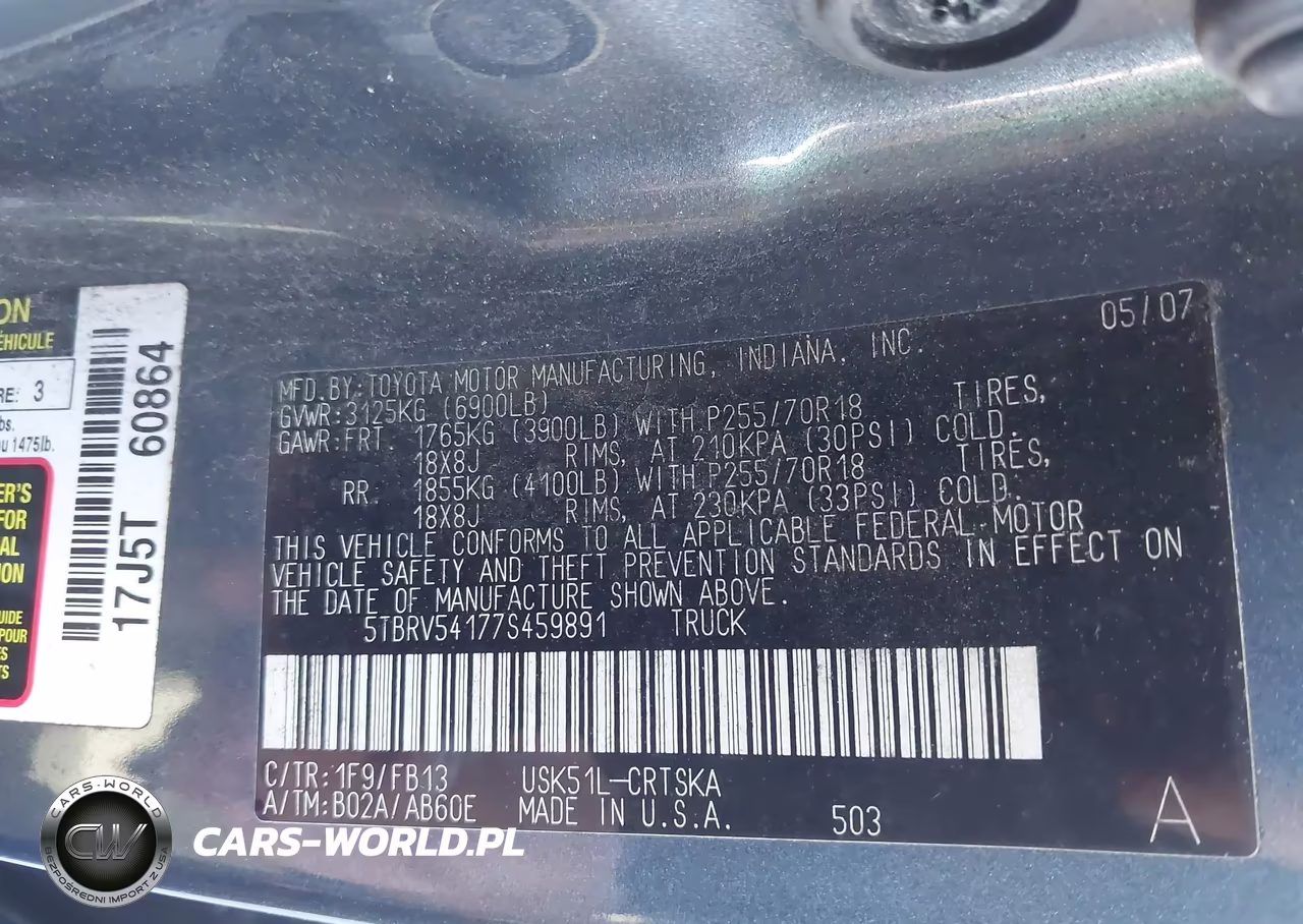 2007 Toyota Tundra Sr5 V8 VIN:5TBRV54177S459891 - 9