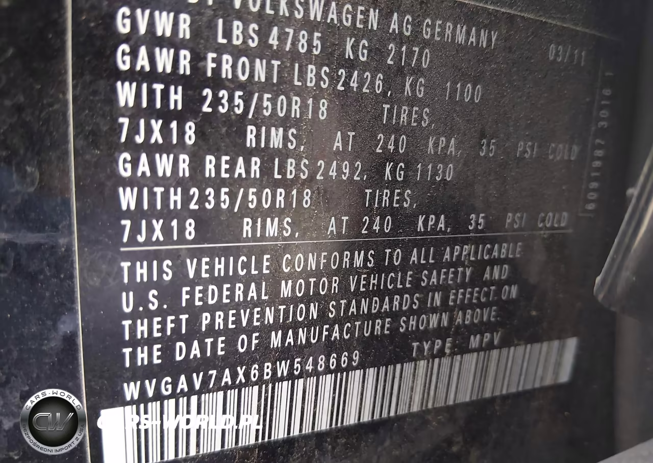 2011 Volkswagen Tiguan Sel VIN:WVGAV7AX6BW548669 - 9