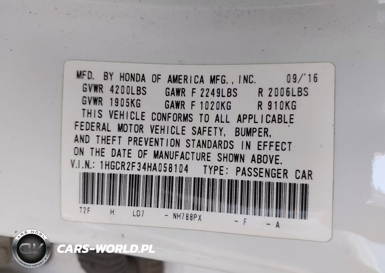 2017 Honda Accord Lx VIN:1HGCR2F34HA058104 - 9