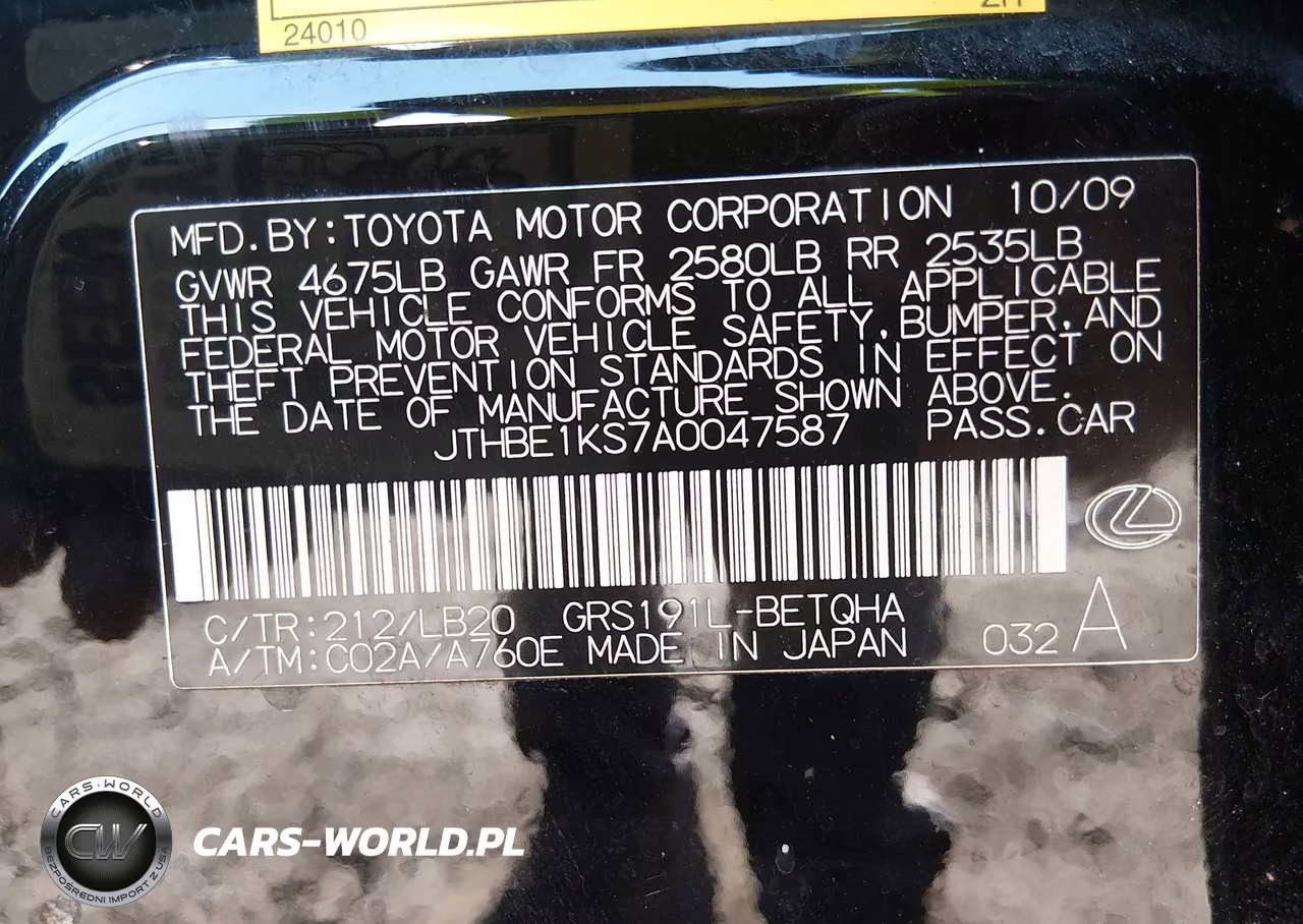 2010 Lexus Gs 350 VIN:JTHBE1KS7A0047587 - 9