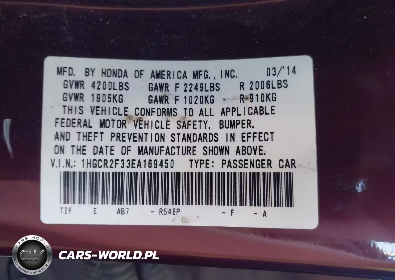 2014 Honda Accord Lx VIN:1HGCR2F33EA169450 - 9