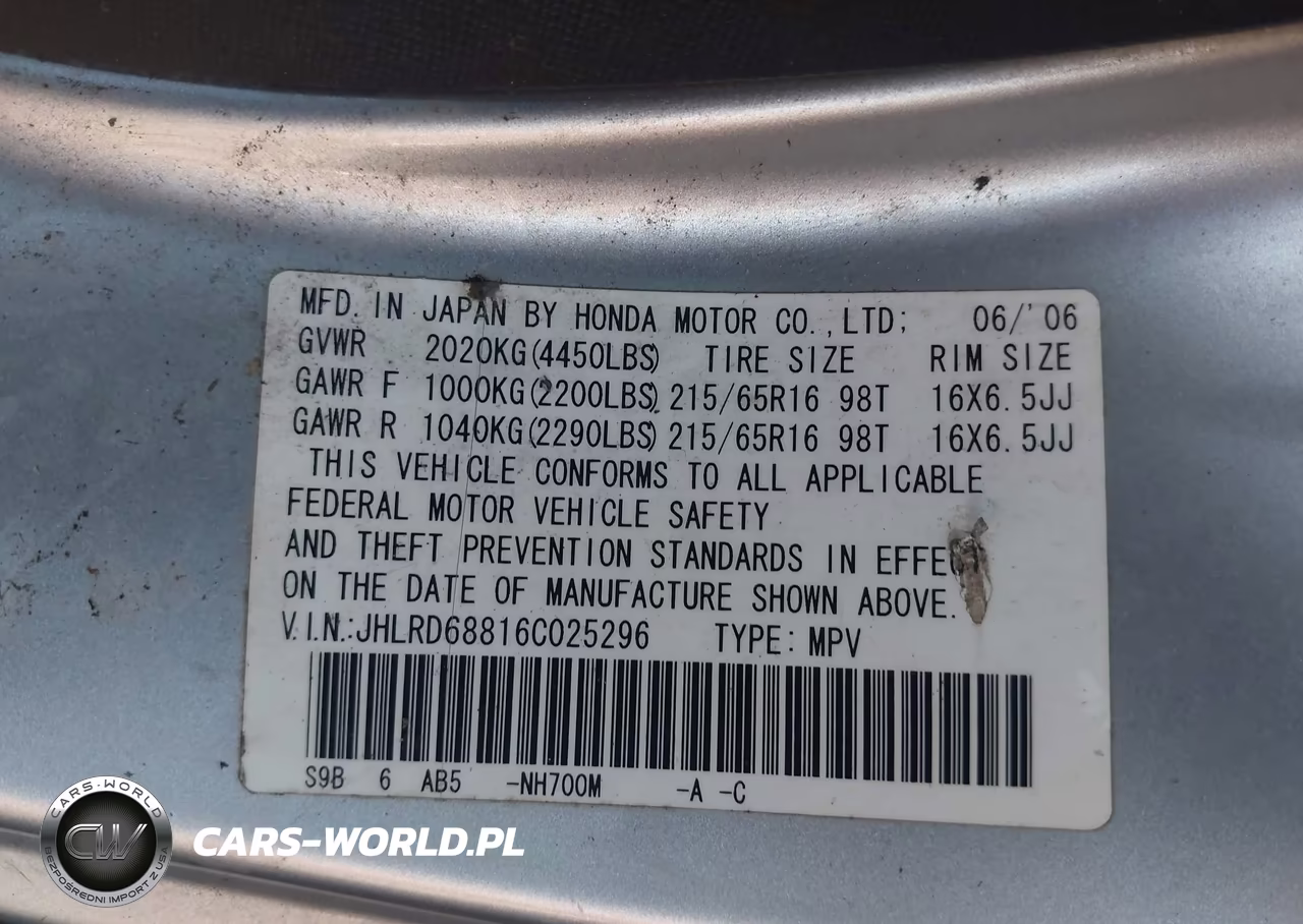 2006 Honda Cr-V Ex VIN:JHLRD68816C025296 - 9