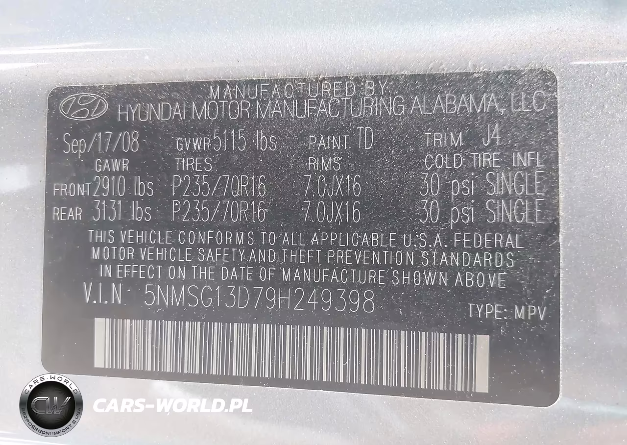 2009 Hyundai Santa Fe Gls VIN:5NMSG13D79H249398 - 9