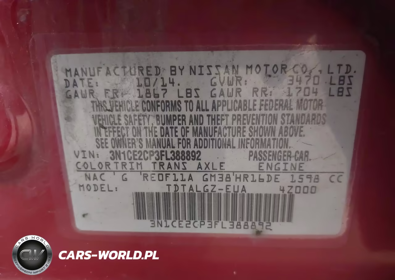 2015 Nissan Versa Note Sr VIN:3N1CE2CP3FL388892 - 9
