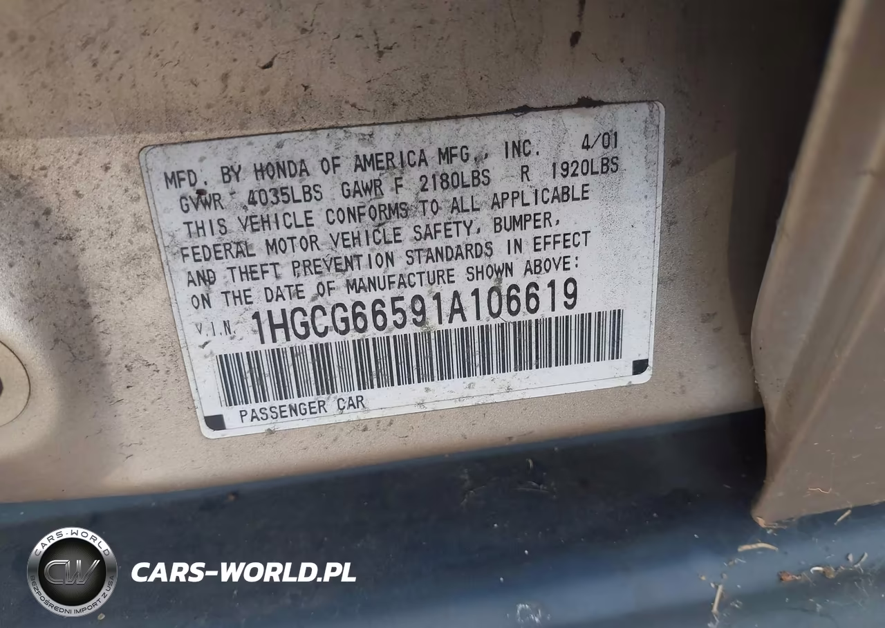 2001 Honda Accord 2.3 Lx VIN:1HGCG66591A106619 - 9