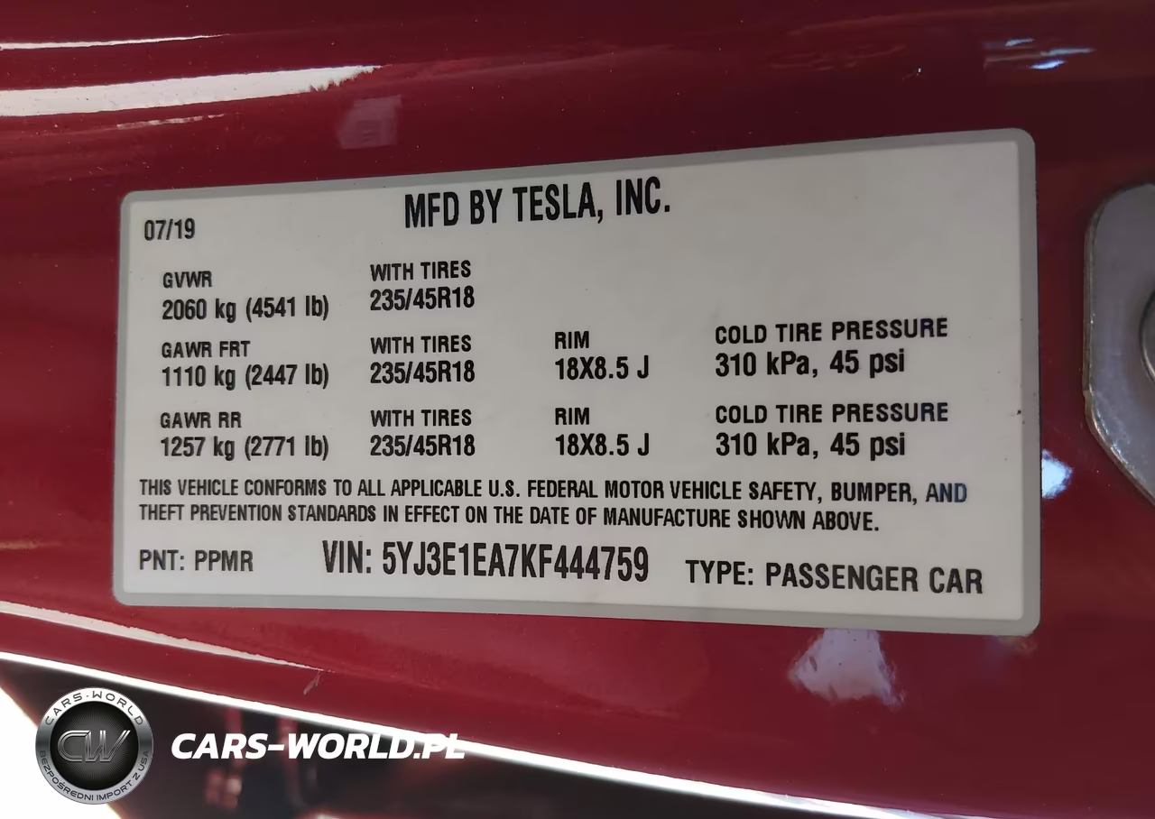 2019 Tesla Model 3 Long Range-Mid Range-Standard Range-Standard Range Plus VIN:5YJ3E1EA7KF444759 - 9