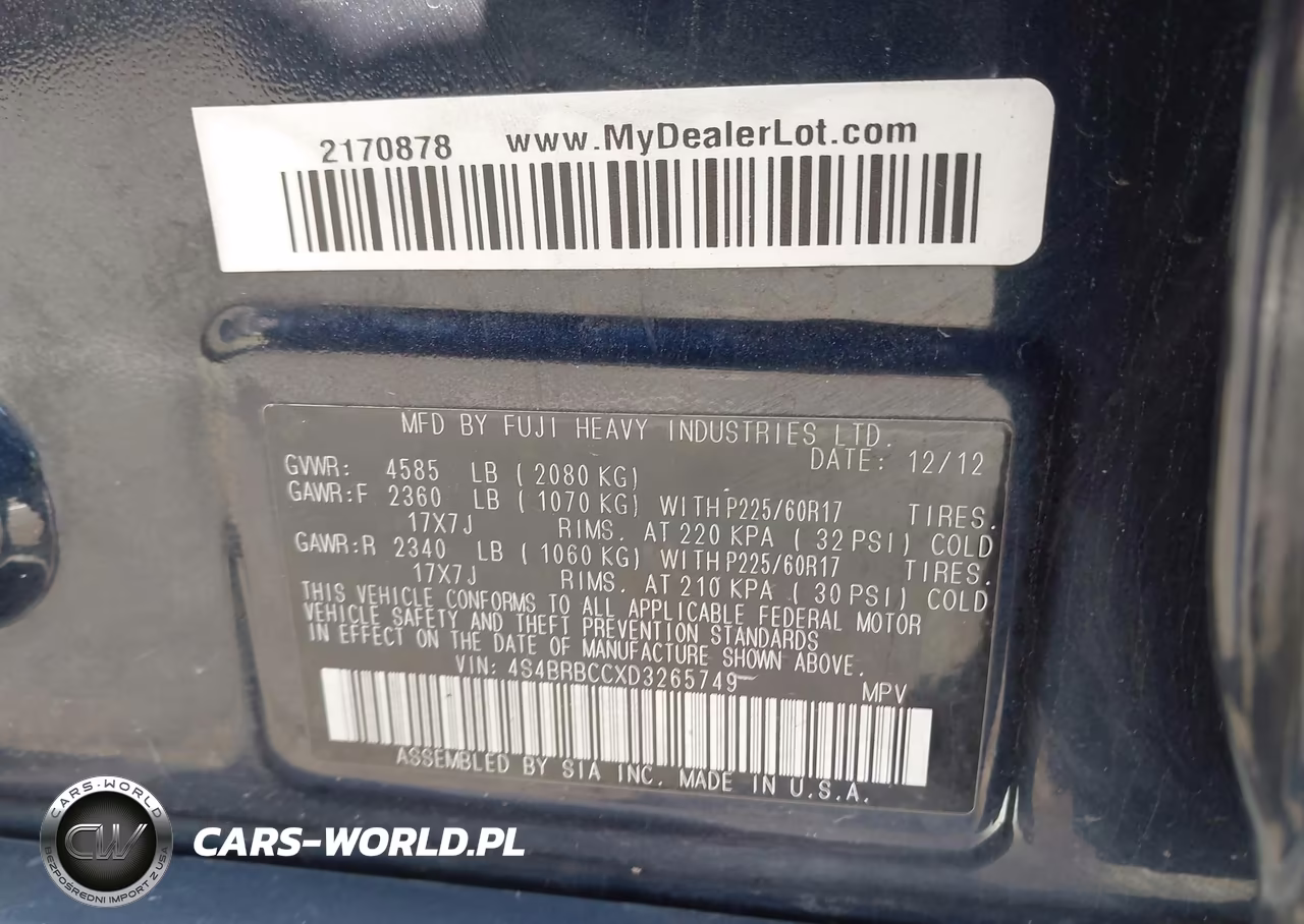 2013 Subaru Outback 2.5I Premium VIN:4S4BRBCCXD3265749 - 9