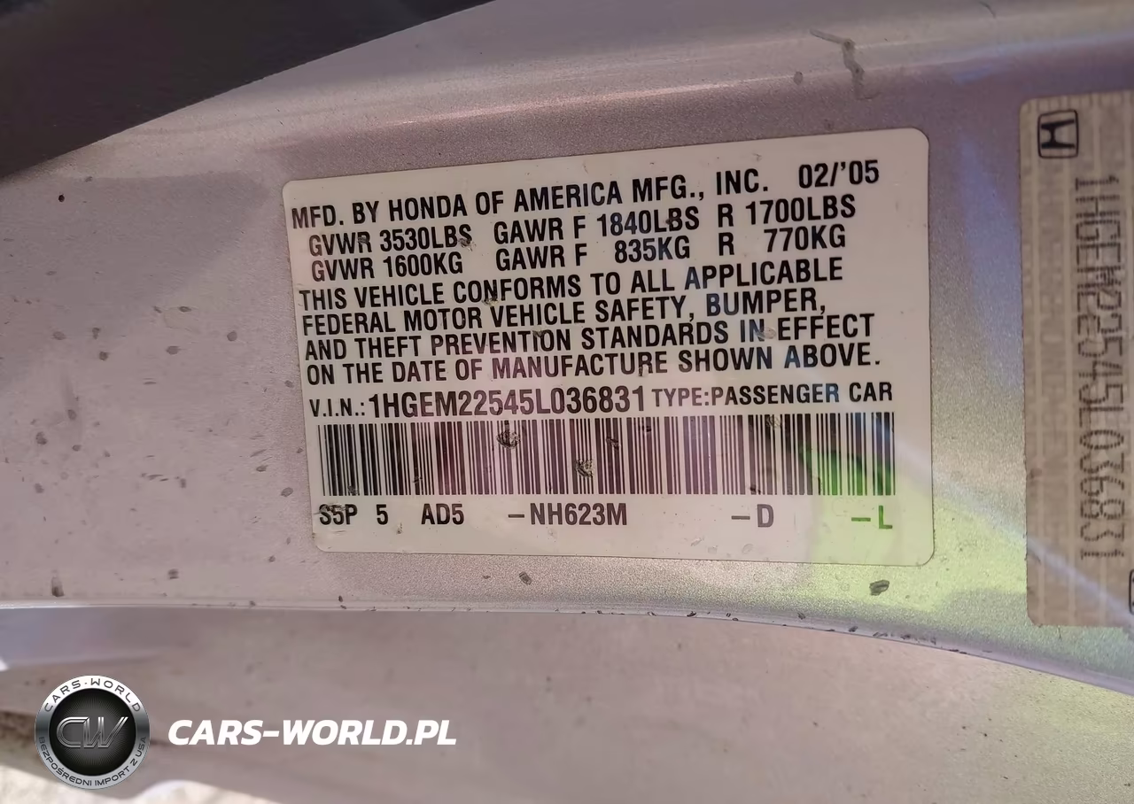 2005 Honda Civic Lx VIN:1HGEM22545L036831 - 9
