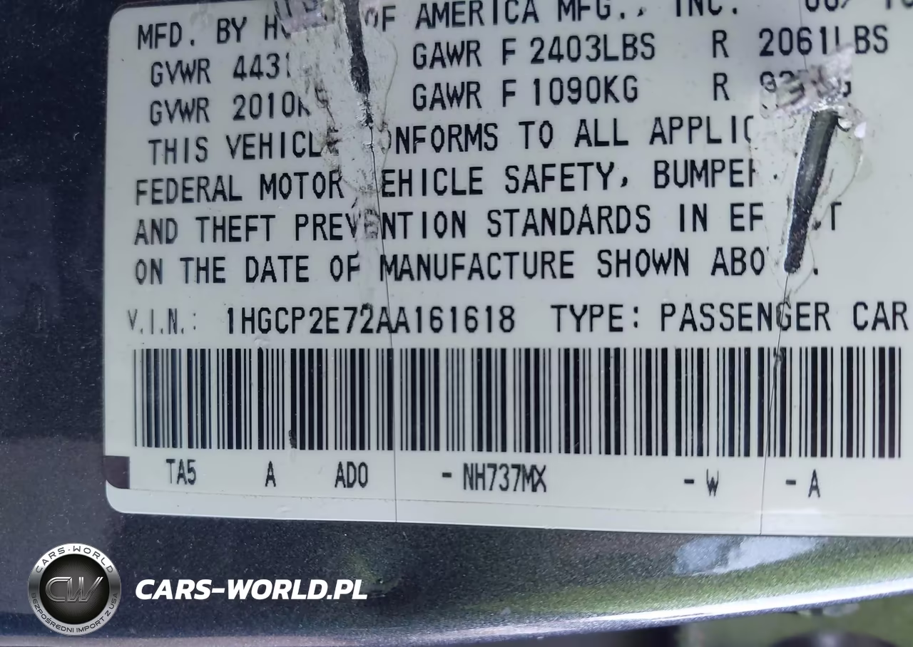 2010 Honda Accord 2.4 Ex VIN:1HGCP2E72AA161618 - 9