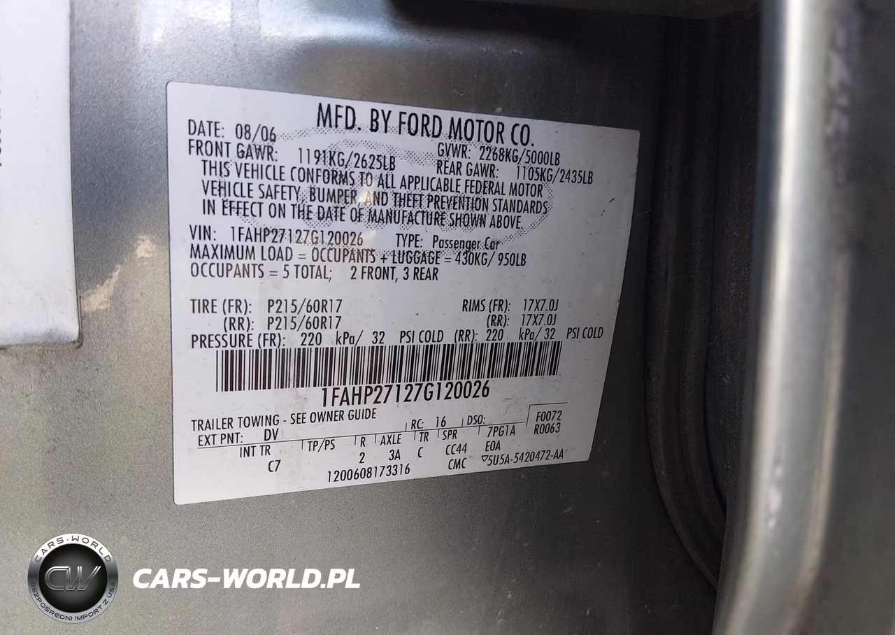 2007 Ford Five Hundred Sel VIN:1FAHP27127G120026 - 9