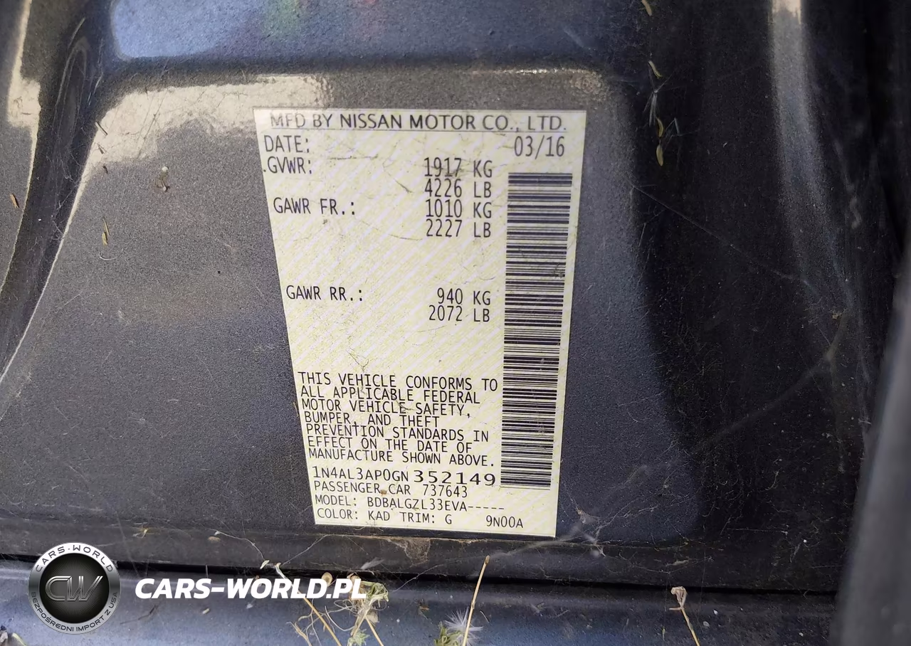 2016 Nissan Altima 2.5-2.5 S-2.5 Sl-2.5 Sr-2.5 Sv VIN:1N4AL3AP0GN352149 - 9