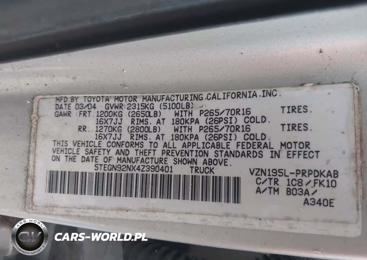 2004 Toyota Tacoma Prerunner V6 VIN:5TEGN92NX4Z390401 - 9