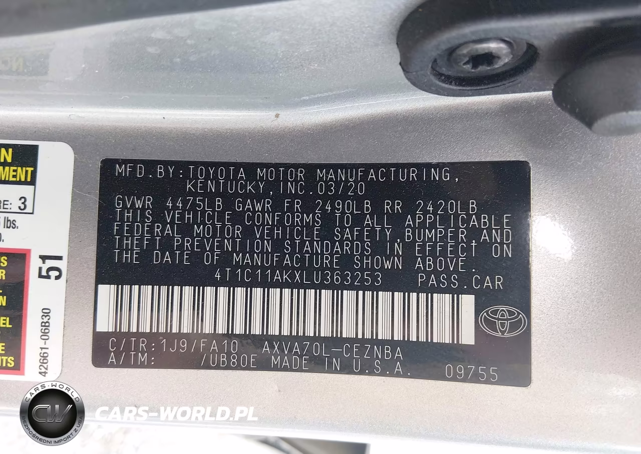 2020 Toyota Camry Le VIN:4T1C11AKXLU363253 - 9