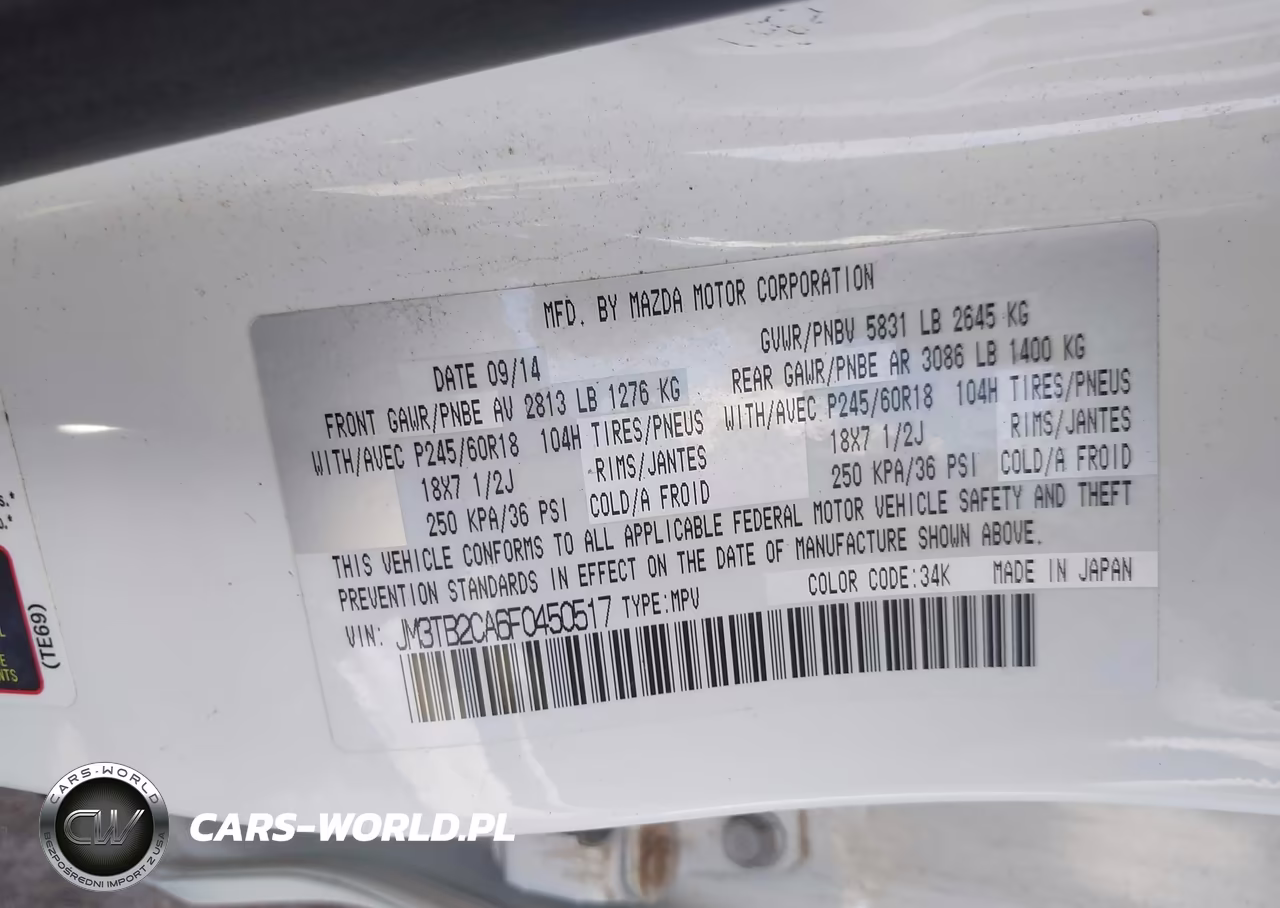 2015 Mazda Cx-9 Touring VIN:JM3TB2CA6F0450517 - 9