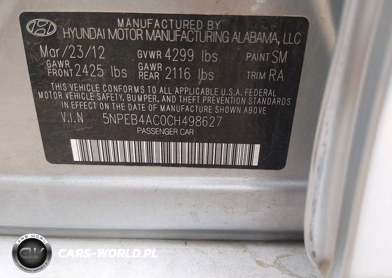 2012 Hyundai Sonata Gls VIN:5NPEB4AC0CH498627 - 9