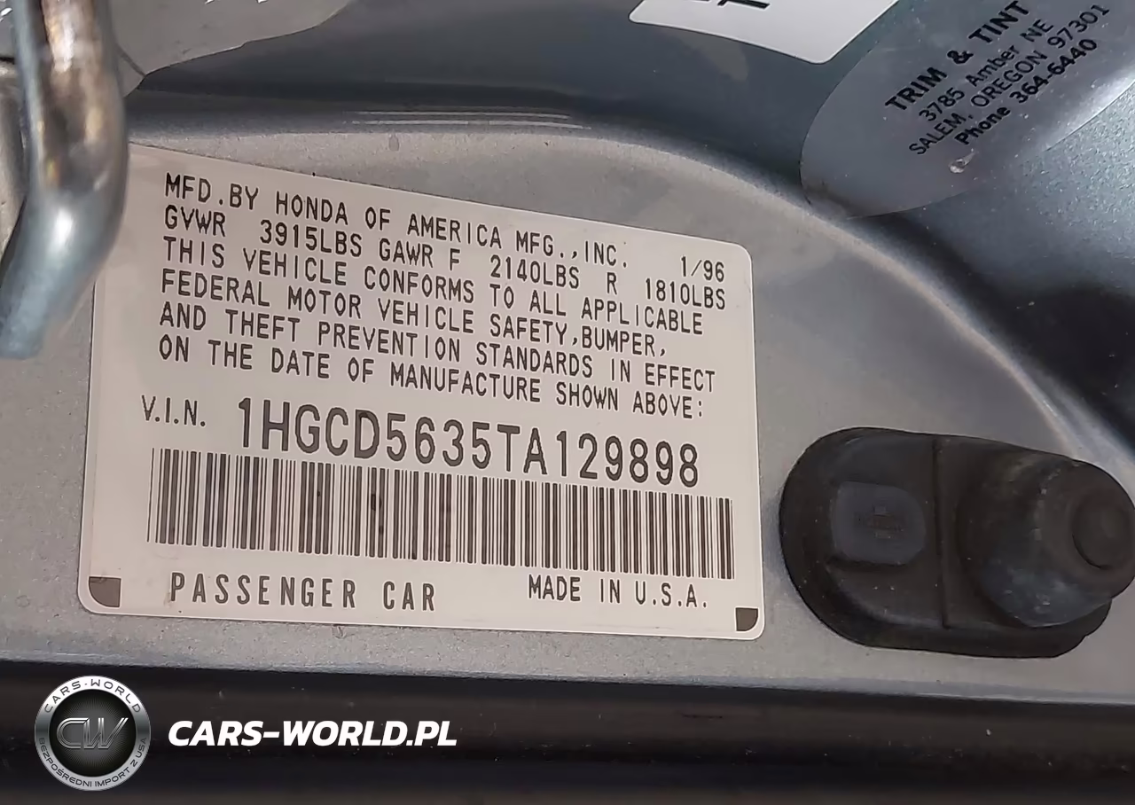 1996 Honda Accord Lx-Ex VIN:1HGCD5635TA129898 - 9