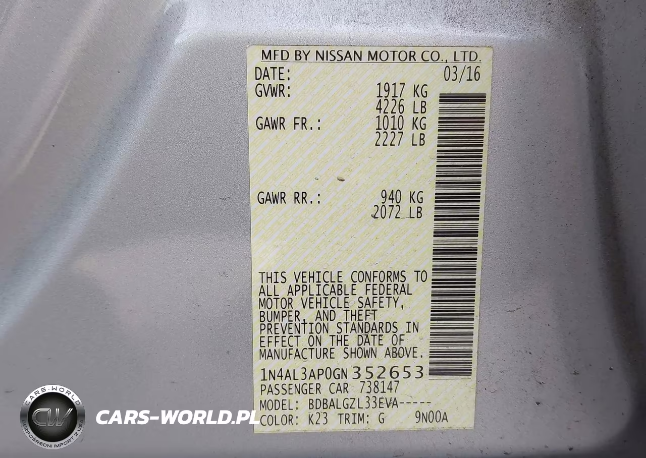 2016 Nissan Altima 2.5-2.5 S-2.5 Sl-2.5 Sr-2.5 Sv VIN:1N4AL3AP0GN352653 - 9