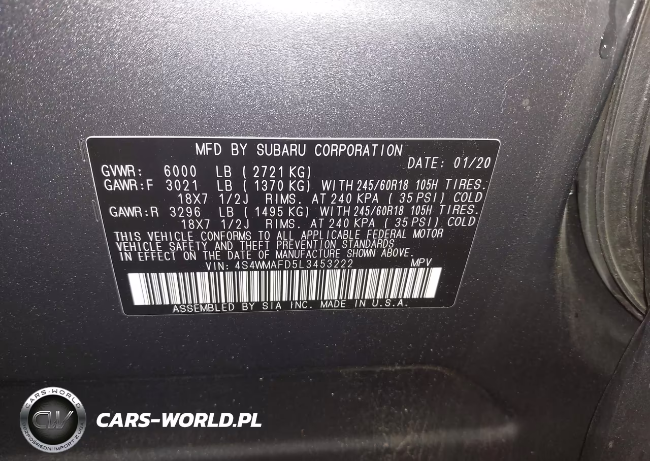2020 Subaru Ascent Premium VIN:4S4WMAFD5L3453222 - 9