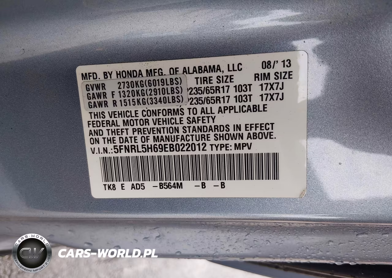 2014 Honda Odyssey Ex-L VIN:5FNRL5H69EB022012 - 9