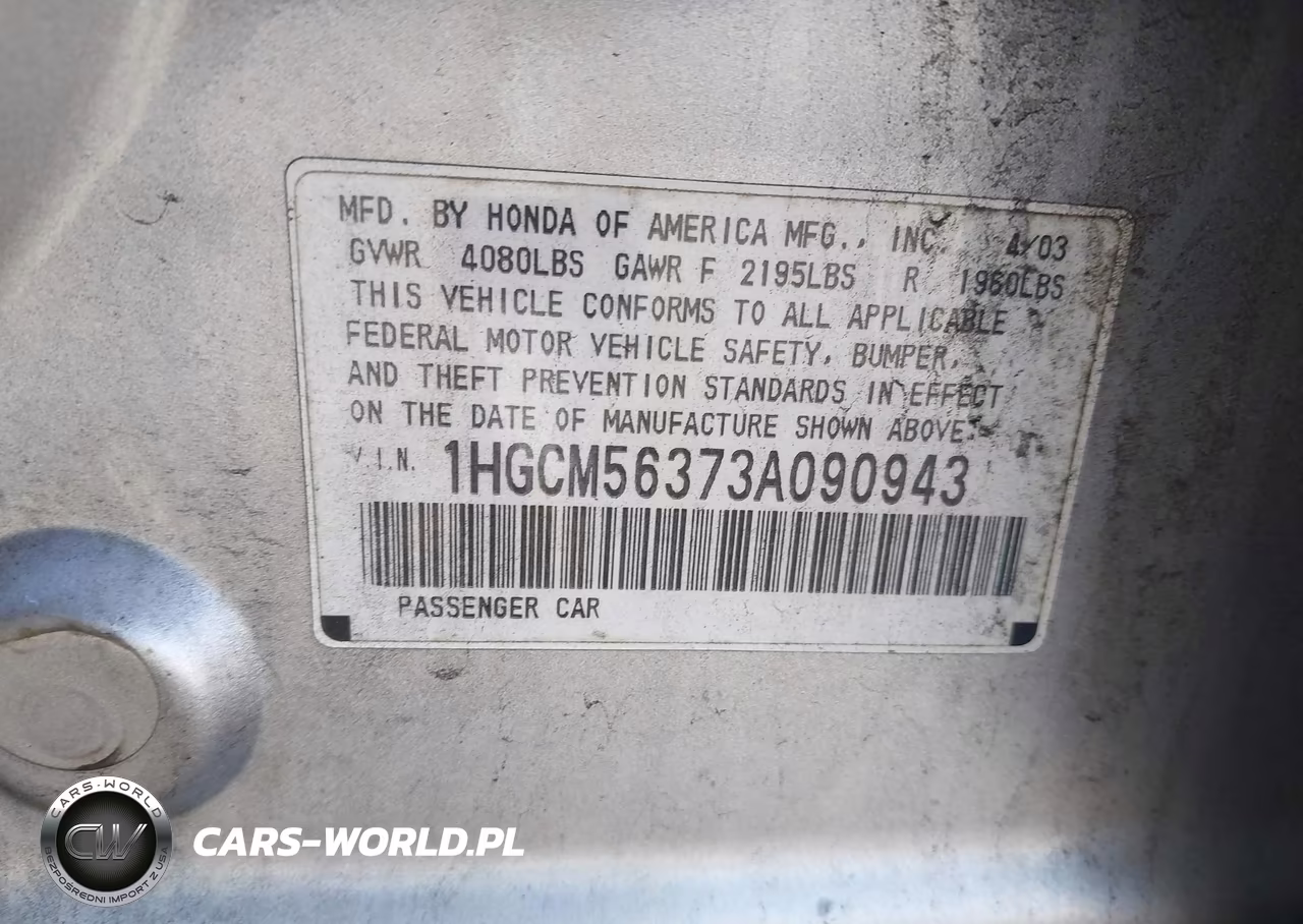 2003 Honda Accord 2.4 Lx VIN:1HGCM56373A090943 - 9