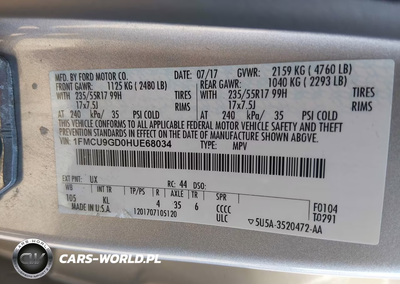 2017 Ford Escape Se VIN:1FMCU9GD0HUE68034 - 9