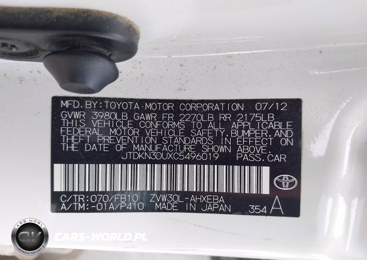 2012 Toyota Prius Two VIN:JTDKN3DUXC5496019 - 9