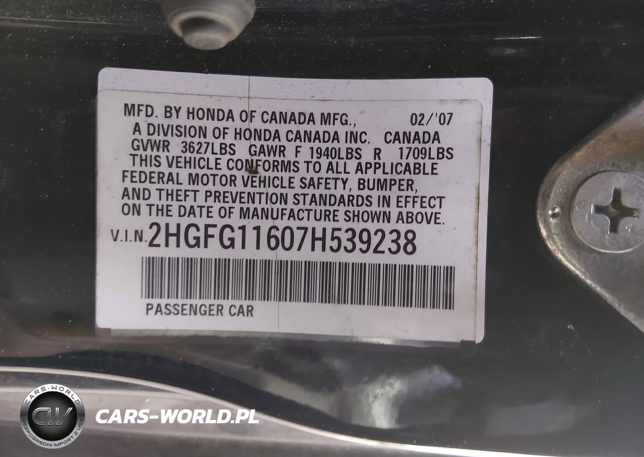 2007 Honda Civic Lx VIN:2HGFG11607H539238 - 9