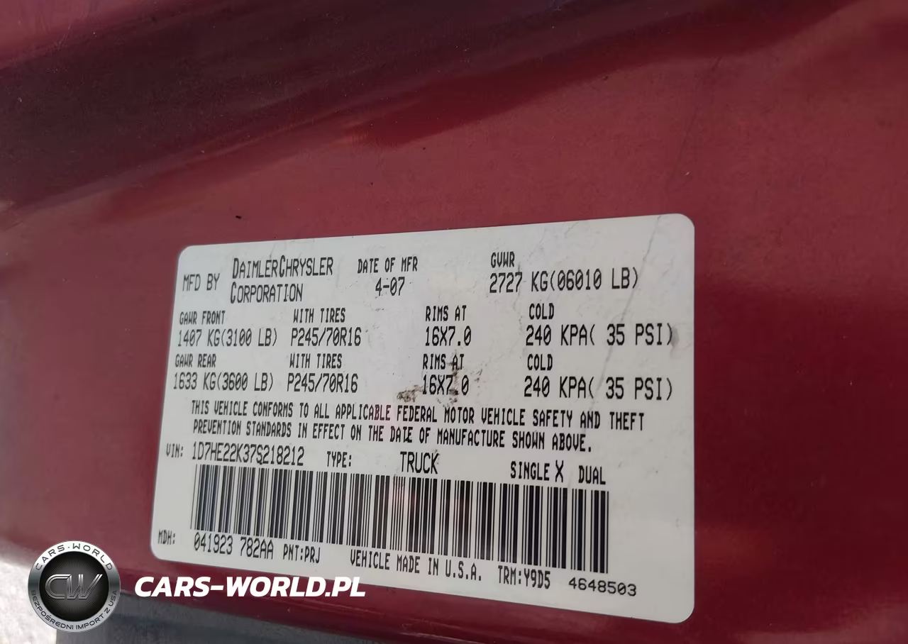 2007 Dodge Dakota St VIN:1D7HE22K37S218212 - 9