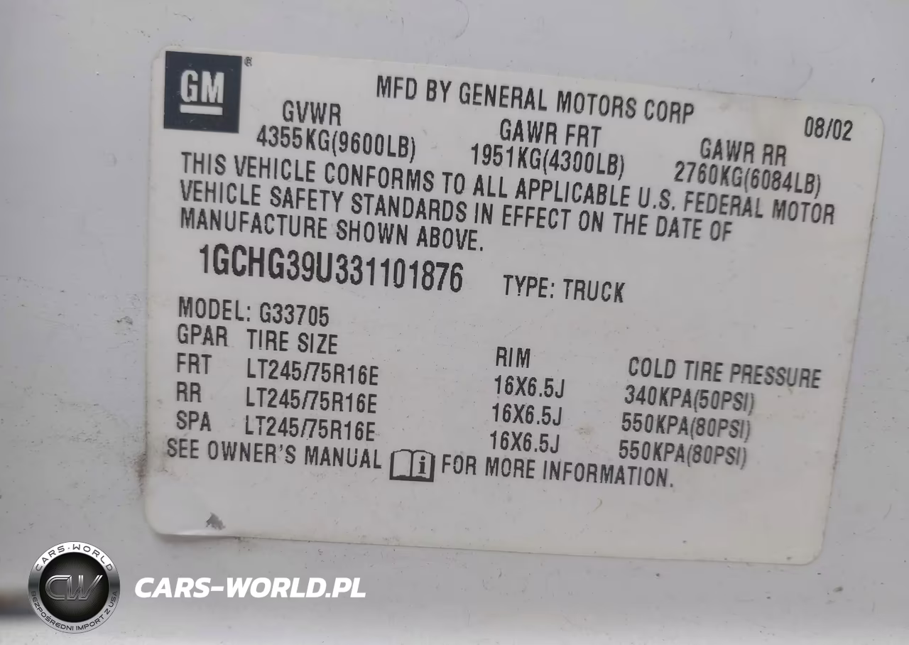 2003 Chevrolet Express VIN:1GCHG39U331101876 - 9