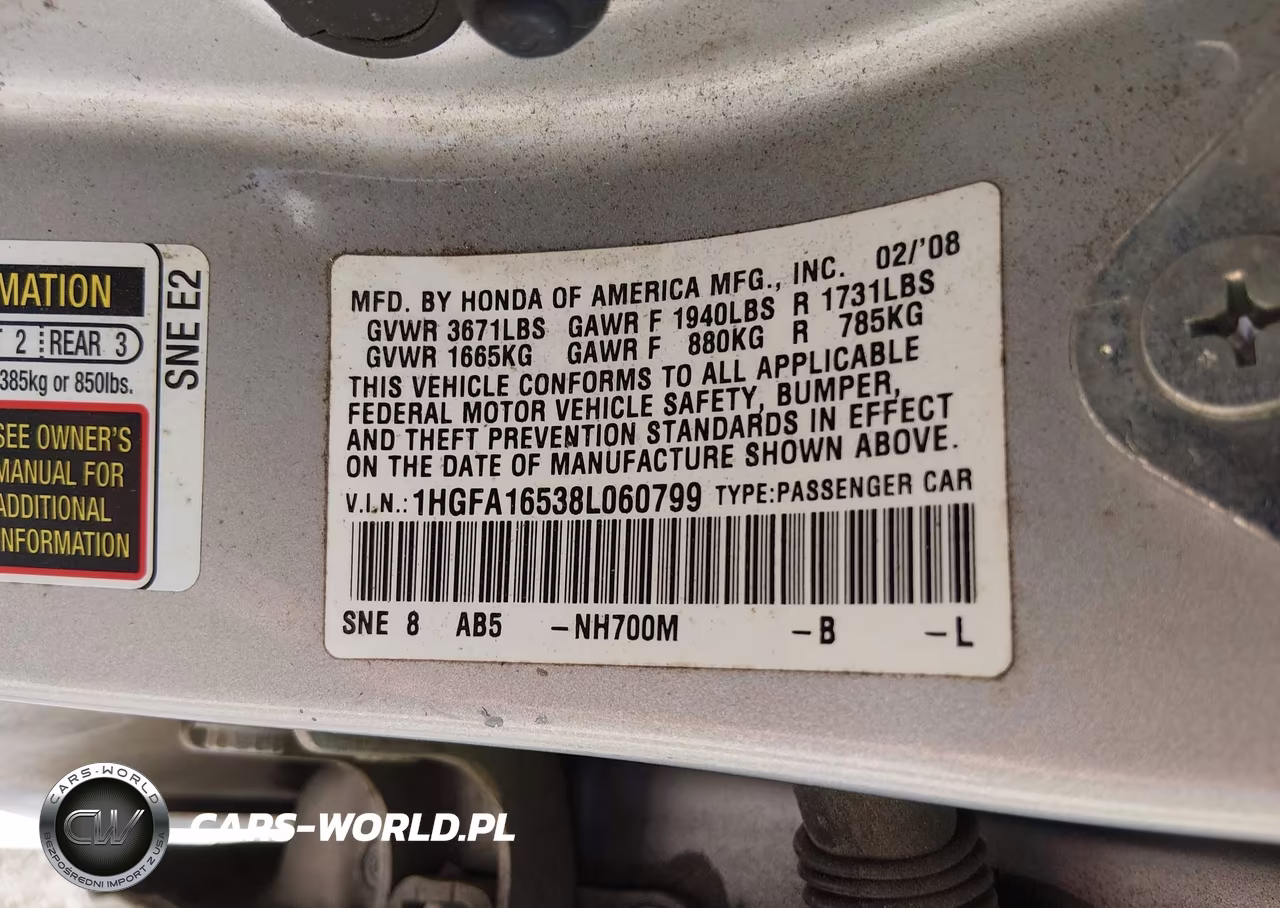 2008 Honda Civic Lx VIN:1HGFA16538L060799 - 9